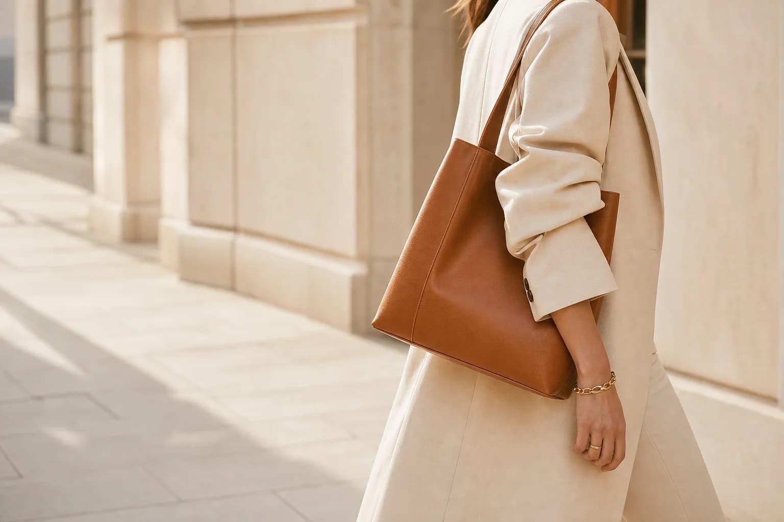 Woman carrying a structured vegan leather tote from the new AllPursesForever collection